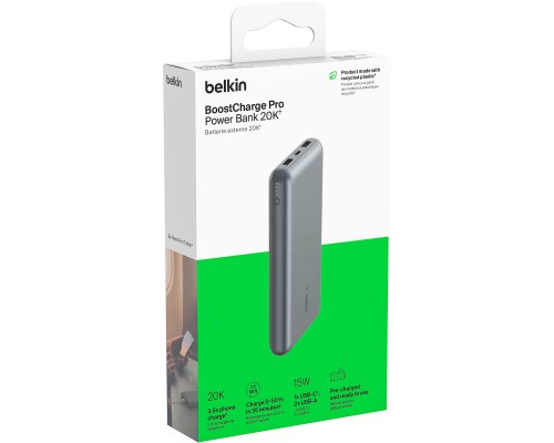 Батарея універсальна Belkin 10000mAh 15W 2xUSB-A, USB-C Gray (BPB011BTGY)