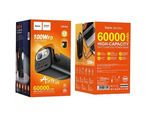 Батарея універсальна HOCO 60000mAh Astrum PD/100W, QC/3.0, LED lamp, Black (DB160 / 714724)