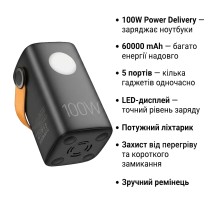 Батарея універсальна HOCO 60000mAh Astrum PD/100W, QC/3.0, LED lamp, Black (DB160 / 714724)
