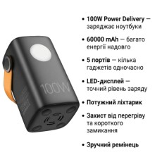 Батарея універсальна HOCO 60000mAh Astrum PD/100W, QC/3.0, LED lamp, Black (DB160 / 714724)