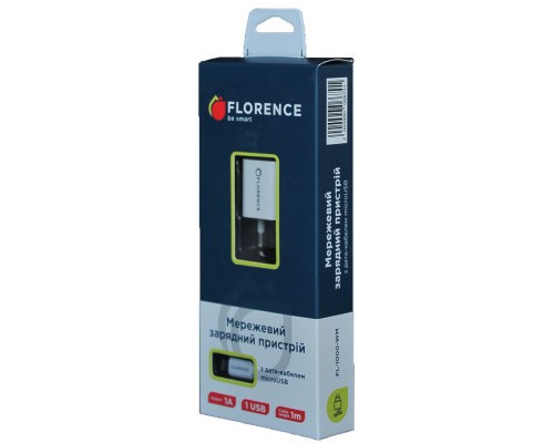 Зарядний пристрій Florence 1USB 1A + microUSB cable white (FL-1000-WM)