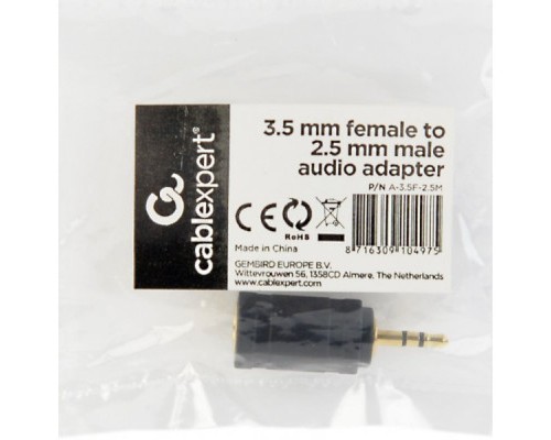 Перехідник 2.5мм M / F 3.5 мм Cablexpert (A-3.5F-2.5M) Перехідник 2.5мм M / F 3.5 мм Cablexpert (A-3.5F-2.5M)