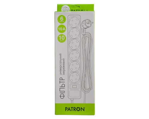 Мережевий фільтр живлення Patron 10 m3*1mm2 (SP-10610) 6 розеток BLACK (EXT-PN-SP-10610)