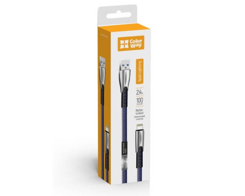 Дата кабель USB 2.0 AM to Lightning 1.0m zinc alloy blue ColorWay (CW-CBUL010-BL)