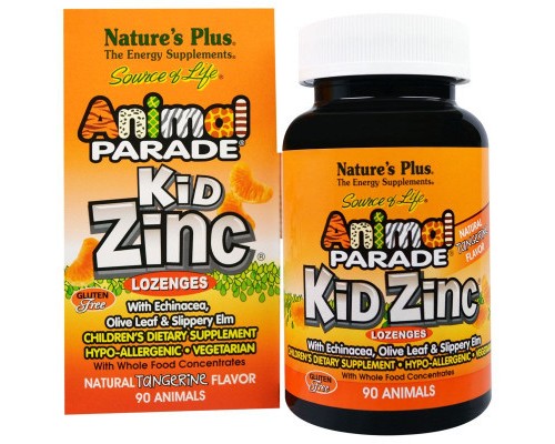 Мінерали Natures Plus Цинк для Дітей, Смак Мандарина, Kid Zinc, Animal Parade, 90 (NAP-29964)