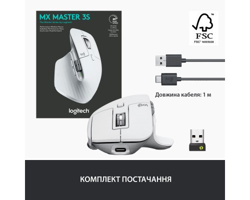 Мишка Logitech MX Master 3S Performance Wireless Mouse Bluetooth Pale Grey (910-006560)