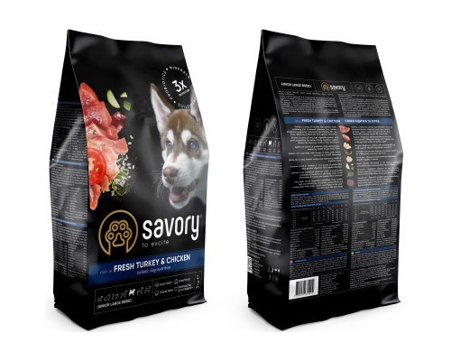 Сухий корм для собак Savory Junior Large rich in Fresh Turkey and Chicken 3 кг (4820232630204)