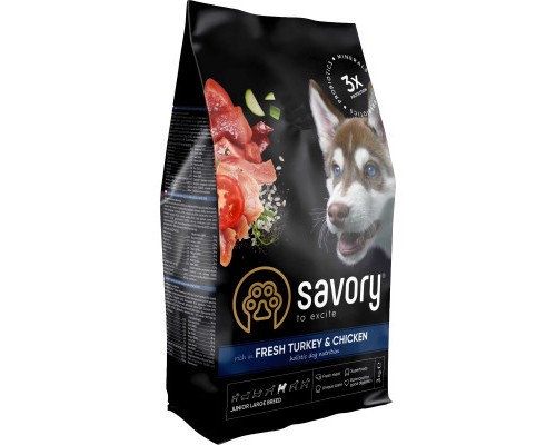 Сухий корм для собак Savory Junior Large rich in Fresh Turkey and Chicken 3 кг (4820232630204)
