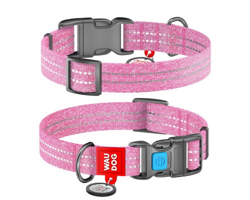 Нашийник для тварин WAUDOG Re-cotton з QR паспортом світловідбивний Ш 20 мм Д 28-40 см рожевий (02887)