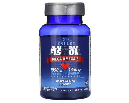 Жирні кислоти 21st Century Жир дикої риби Аляски, Риб'ячий жир 1950 мг, Омега 3 1350 мг, Alaska (CEN-27129)