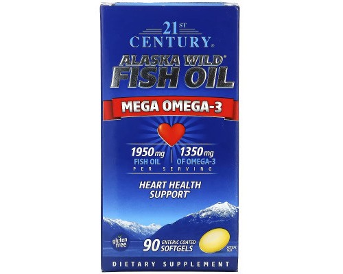 Жирні кислоти 21st Century Жир дикої риби Аляски, Риб'ячий жир 1950 мг, Омега 3 1350 мг, Alaska (CEN-27129)
