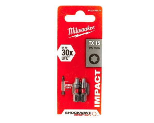 Набір біт Milwaukee SHOCKWAVE, TX15, 25мм, 2шт (4932430872)