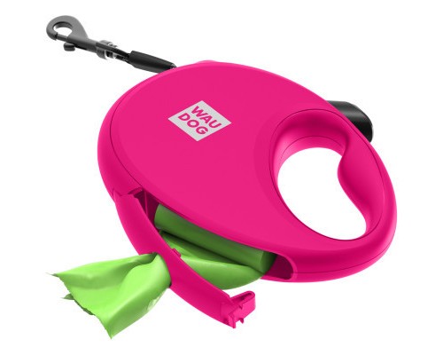Повідок для собак WAUDOG R-leash з контейнером для пакетів L до 40 кг 5 м рожевий (26297)