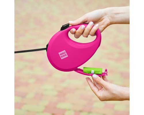Повідок для собак WAUDOG R-leash з контейнером для пакетів L до 40 кг 5 м рожевий (26297)