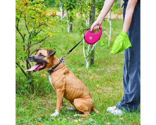 Повідок для собак WAUDOG R-leash з контейнером для пакетів L до 40 кг 5 м рожевий (26297)