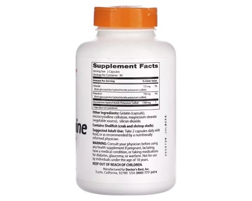 Вітамінно-мінеральний комплекс Doctor's Best Глюкозамін Сульфат, 750 мг, Glucosamine Sulfate, 180 капсул (DRB-00086) Вітамінно-мінеральний комплекс Doctor's Best Глюкозамін Сульфат, 750 мг, Glucosamine Sulfate, 180 капсул (DRB-00086)