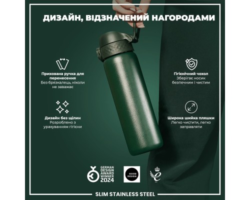 Пляшка для води ION8 OneTouch Stainless Steel 600 мл Dark Green (I8SS600DGRE)
