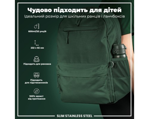 Пляшка для води ION8 OneTouch Stainless Steel 600 мл Dark Green (I8SS600DGRE)