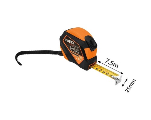 Рулетка Neo Tools 7.5мx25мм, з фіксатором змотування, магніт (67-234)