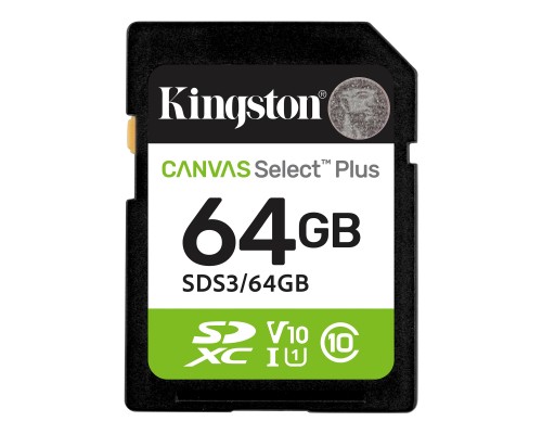 Карта пам'яті Kingston 64GB SDXC class 10 UHS-I V10 A1 Canvas Select Plus (SDS3/64GB) Карта пам'яті Kingston 64GB SDXC class 10 UHS-I V10 A1 Canvas Select Plus (SDS3/64GB)