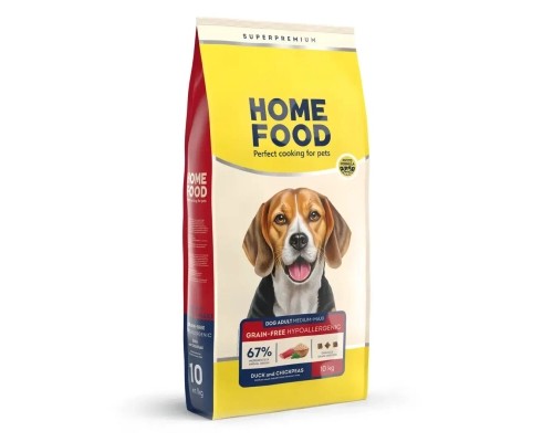 Сухий корм для собак Home Food ADULT MEDIUM/MAXI Grain-free hypoallergenic з качкою та нутом 10 кг (4820235021368)