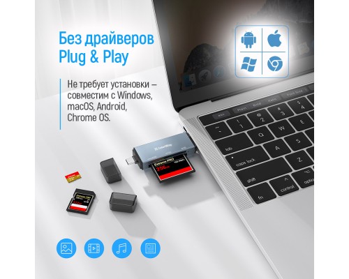 Зчитувач флеш-карт ColorWay USB 2.0/USB-C to CF/SD/MicroSD (CW-CR-01)