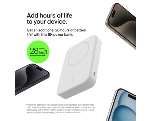 Батарея універсальна Belkin 10000mAh MagSafe Wireless Qi2 White (BPD008BTWH)