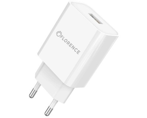Зарядний пристрій Florence 1USB 2A + Lightning cable white (FL-1020-WL)