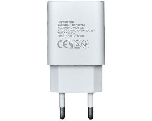 Зарядний пристрій Florence 1USB 2A + Lightning cable white (FL-1020-WL)