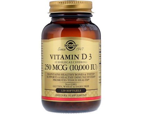 Вітамін Solgar Вітамін D3, Vitamin D3 (Cholecalciferol), 250 мкг, 10,000 МE (SOL-35872)