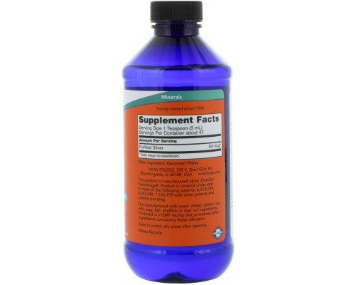 Мінерали Now Foods Колоїдне Срібло, Silver Sol, 8 рідких унцій (237 мл) (NOW-01408)