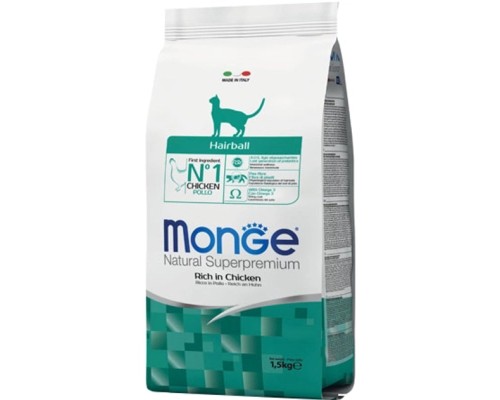 Сухий корм для кішок Monge Cat Hairball зі смаком курки, кукурудзи та рису 1.5 кг (8009470005234)
