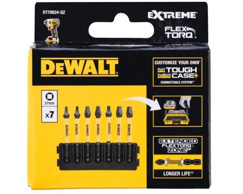 Набір біт DeWALT в касеті для Tough Case, FlexTorq, L57 мм, SQ1 2 шт. SQ2 3 шт. SQ3 2 шт. (DT70824)