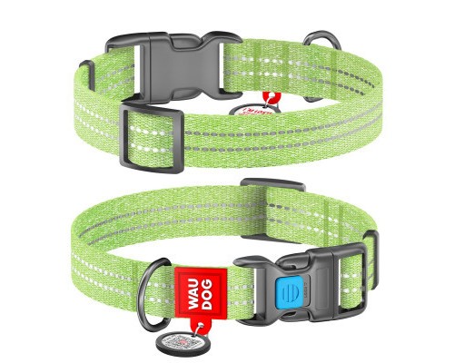 Нашийник для тварин WAUDOG Re-cotton з QR паспортом світловідбивний Ш 20 мм Д 28-40 см салатовий (02885)