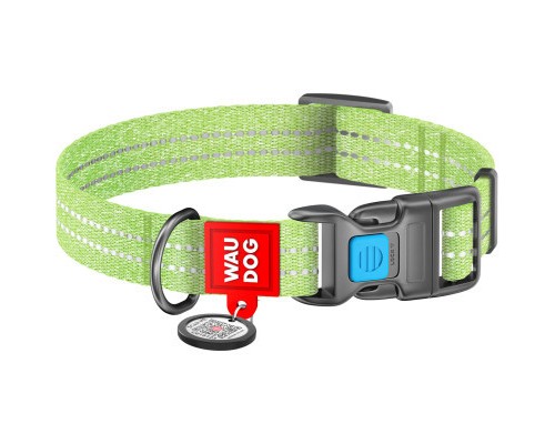Нашийник для тварин WAUDOG Re-cotton з QR паспортом світловідбивний Ш 20 мм Д 28-40 см салатовий (02885)