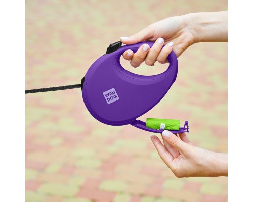 Повідок для собак WAUDOG R-leash з контейнером для пакетів L до 40 кг 5 м фіолетовий (26299)