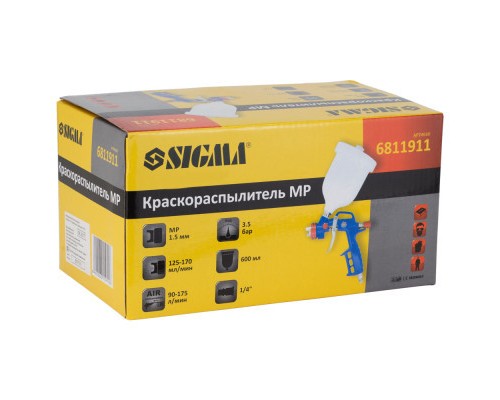 Фарбопульт Sigma MP 1.5мм 175л/хв 3.5бар, верхній бак 600мл (пласт) (6811911)