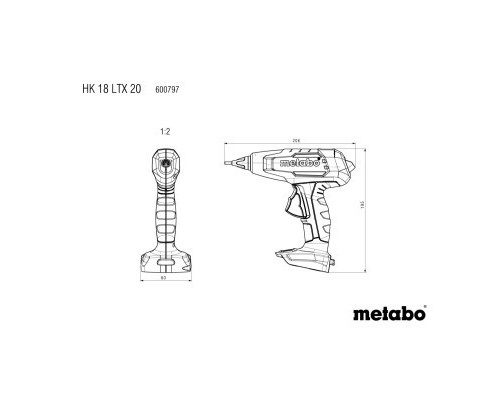 Клейовий пістолет Metabo HK 18 LTX 20, 18В, стрижні 11мм, подача 20г/хв (без АКБ та ЗП) (600797850)