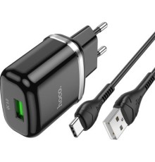 Зарядний пристрій HOCO N3 Special single port QC3.0 (cable Type-C) Black (6931474729385)
