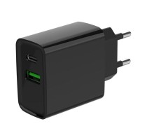 Зарядний пристрій Gembird 1xUSB-A + 1 Type-C (PD20Вт + QC3.0 18Вт) black (TA-UC-PDQC20-01-BK)