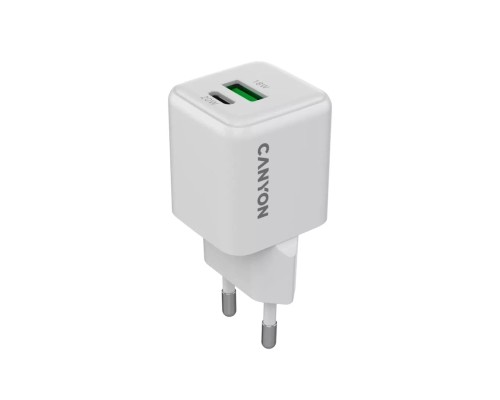 Зарядний пристрій Canyon CU20AC GaN 20W 1xPD 1xQC EU White (CNS-CUW20AC)