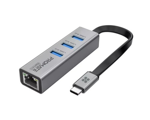 Концентратор Promate USB Hub 4 ports gigahub-c.grey (gigahub-c.grey)