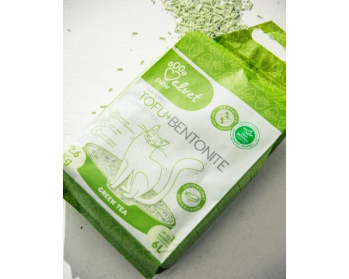 Наповнювач для туалету Velvet Paw TOFU з бентонітом та екстрактом зеленого чаю (1.5 мм) 2.6 кг (TOF70022)