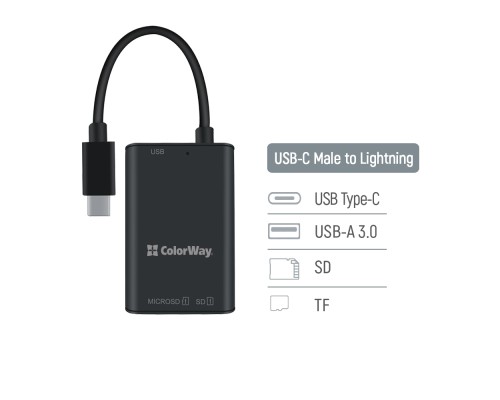 Зчитувач флеш-карт ColorWay USB-C to USB 3.0/SD/MicroSD (CW-CR-02)