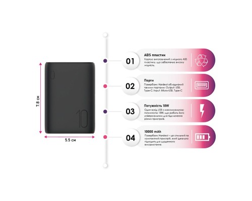 Батарея універсальна TheGeneral 10000mah Hardeol, QC/3.0/18W (40012419-01)