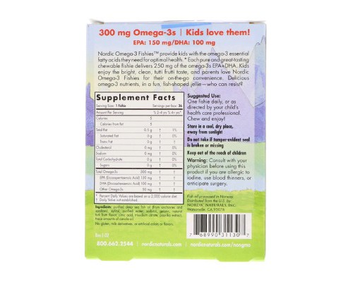 Жирні кислоти Nordic Naturals Цукерки у вигляді рибок, Nordic Omega-3 Fishies, 300 мг, 36 (NOR-31130)