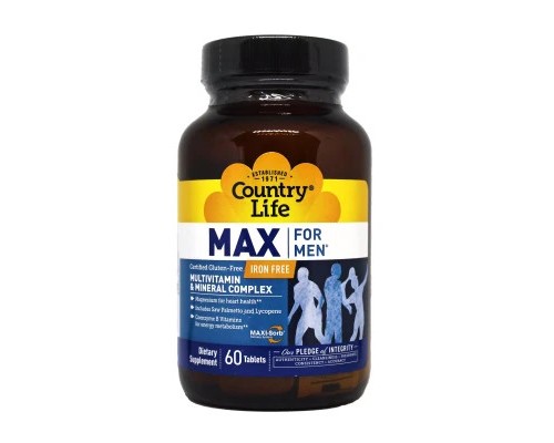 Мультивітамін Country Life Мультивітаміни і Мінерали для Чоловіків, Max for Men, 60 таб (CLF8135)