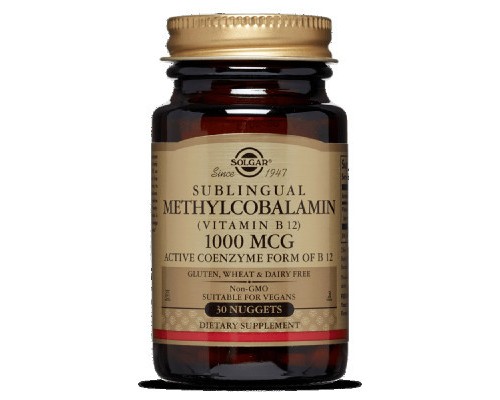 Вітамін Solgar Вітамін В12, Сублінгвальний, Vitamin B12, 1000 мкг, 30 нагет (SOL01950)