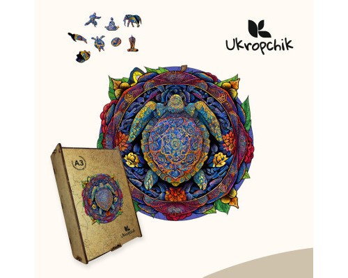 Пазл Ukropchik дерев'яний Мандала Черепаха size - L в коробці з набором-рамкою (Mandala Turtle A3)