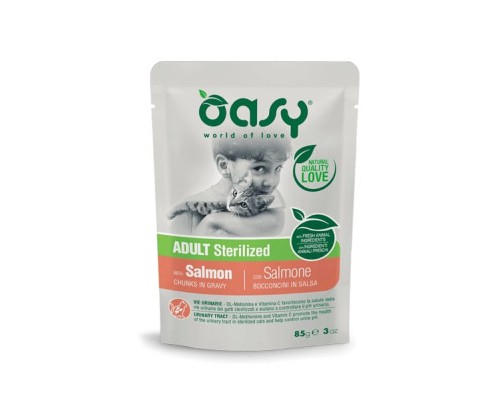 Вологий корм для кішок OASY Adult Sterilized з лососем 85 г (8053017343808)